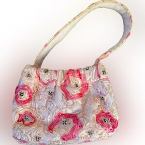 vintage pink silk bag with rhinestones